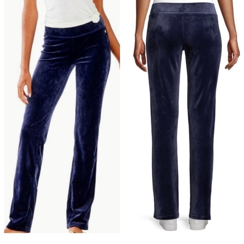 ❤️Lilly Pulitzer Velour Bootleg Yoga Lounge Pants in Deep Blue